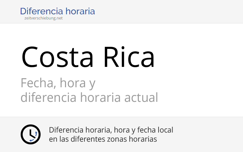 Costa Rica, Norteamérica Fecha, hora y diferencia horaria actual