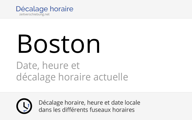 Heure actuelle à Boston, ÉtatsUnis (USA) (Suffolk County, Massachusetts) Date, fuseau horaire