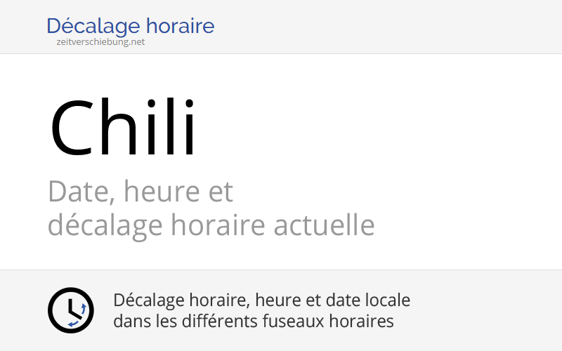 Chili, Amérique du Sud Date, heure et décalage horaire actuelle
