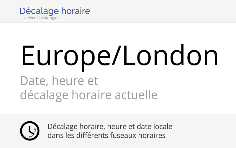 Europe/London Fuseau horaire en RoyaumeUni, Heure actuelle