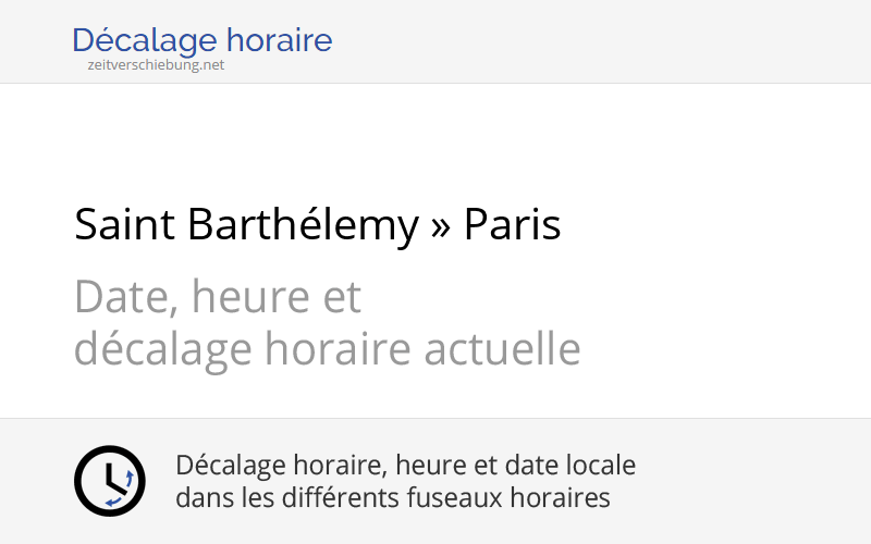 Décalage horaire Saint Barthélemy, America/St_Barthelemy » Paris, France