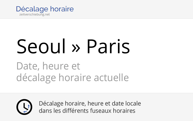 Décalage horaire Seoul, Corée du Sud